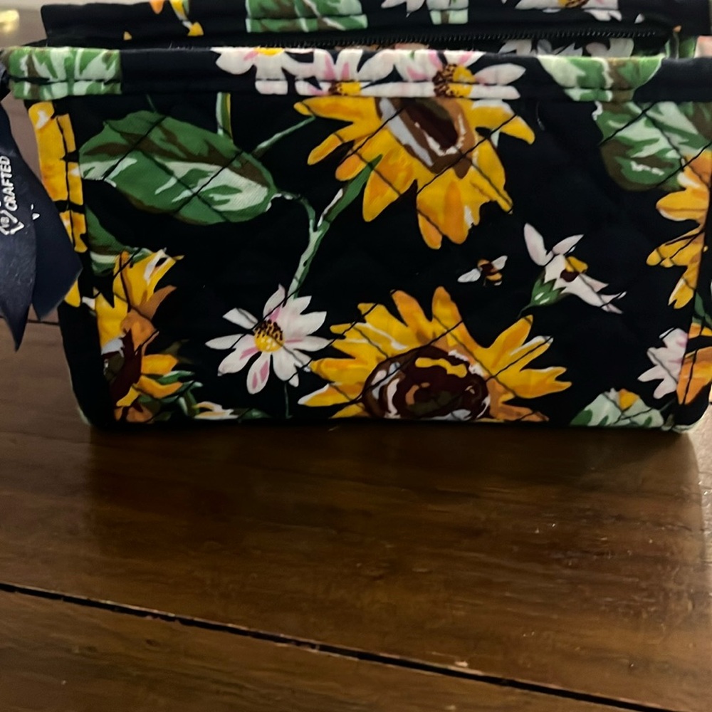 Vera Bradley Black Floral Sunflower Cosmetic Bag